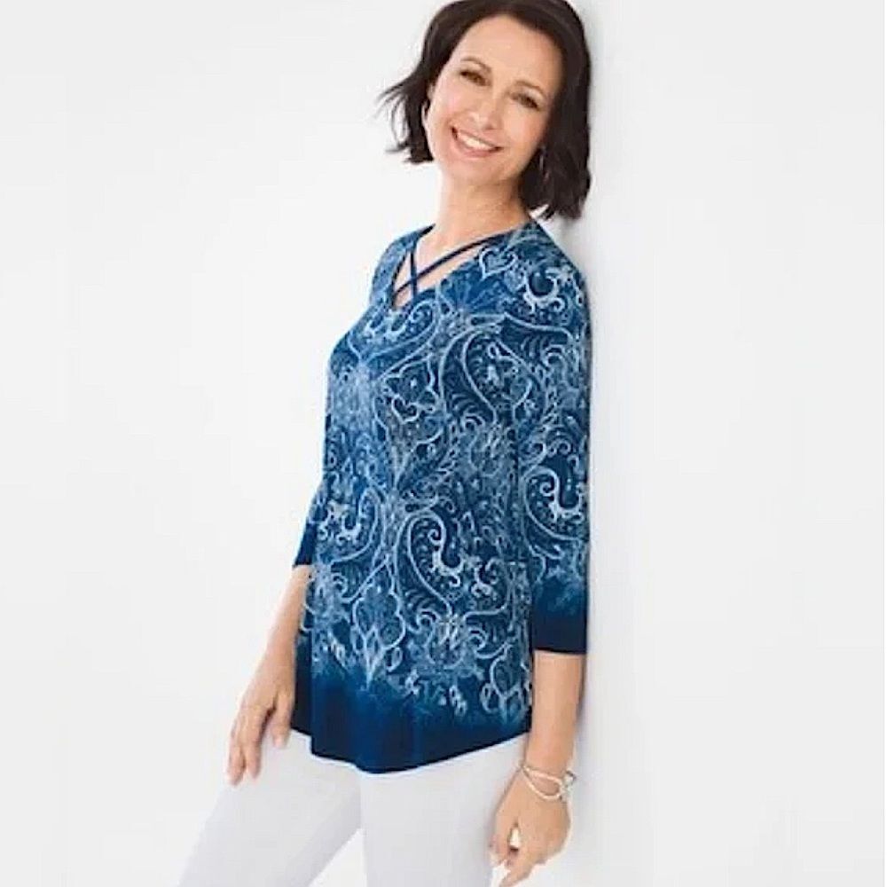 Chico's Blue Marvel Caged Top Tunic Size 3 | XL